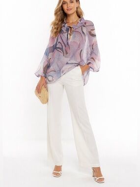 Emilio Pucci Sheer Chiffon Resort Tunic Blouse Abstract Print Size L